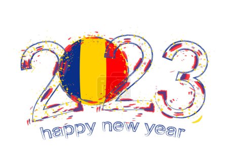 Téléchargez les illustrations : 2023 Année en style grunge avec drapeau de la Roumanie. - en licence libre de droit