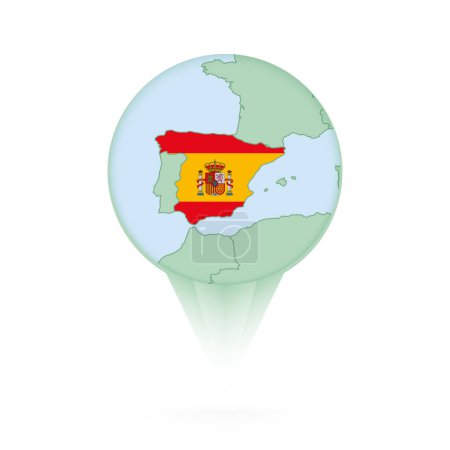 Ilustración de Mapa de España, icono de ubicación elegante con mapa y bandera de España. - Imagen libre de derechos