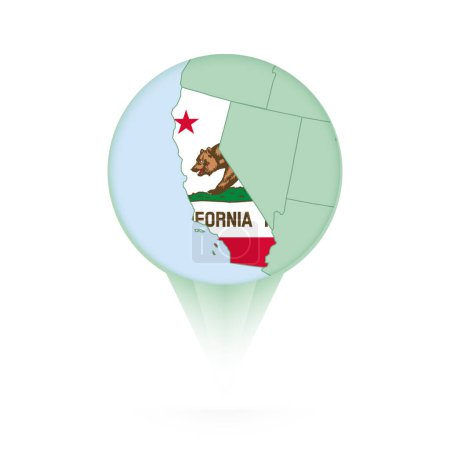 Téléchargez les illustrations : Californie carte, icône de l'emplacement élégant avec la Californie carte et drapeau. - en licence libre de droit