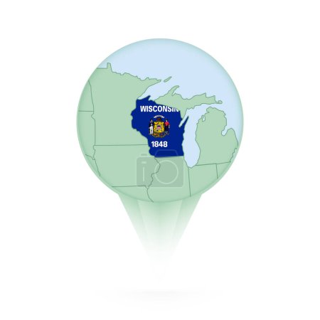 Ilustración de Wisconsin mapa, elegante ubicación icono con Wisconsin mapa y bandera. - Imagen libre de derechos
