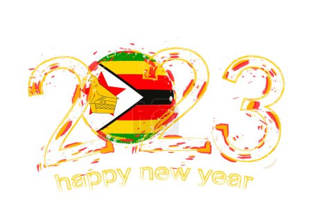 Illustration for 2023 Year in grunge style with flag of Zimbabwe. - Royalty Free Image