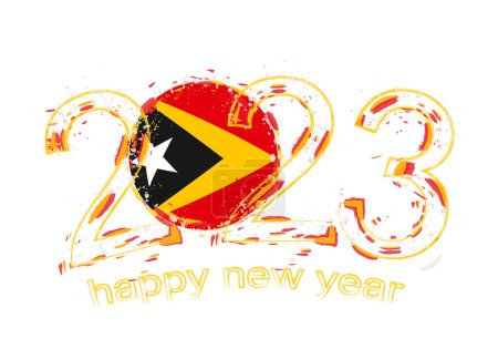 Illustration for 2023 Year in grunge style with flag of East Timor. - Royalty Free Image
