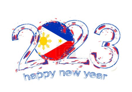 Illustration for 2023 Year in grunge style with flag of Philippines. - Royalty Free Image