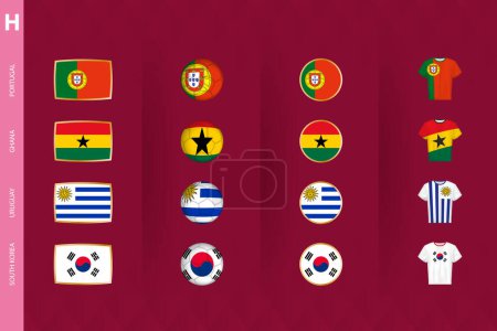 Illustration for Collection of flags of Group H soccer tournament, a set of vector icons. Vector illustration. - Royalty Free Image