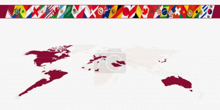 Téléchargez les illustrations : Carte du monde avec les participants des compétitions internationales de football mis en évidence sur la carte. Une collection de drapeaux vectoriels. - en licence libre de droit