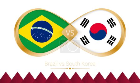Illustration for Brazil versus South Korea golden icon for Football 2022 match, Round of 16. Vector illustration. - Royalty Free Image