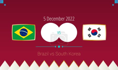 Illustration for Brazil vs South Korea football match in Round of 16, international soccer competition 2022. Versus icon. - Royalty Free Image