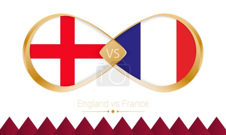 Illustration for England versus France golden icon for Football 2022 match, Quarter finals. Vector illustration. - Royalty Free Image