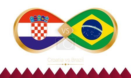 Illustration for Croatia versus Brazilgolden icon for Football 2022 match, Quarter finals. Vector illustration. - Royalty Free Image