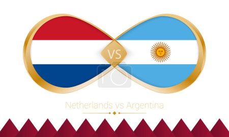 Illustration for Netherlands versus Argentina golden icon for Football 2022 match, Quarter finals. Vector illustration. - Royalty Free Image