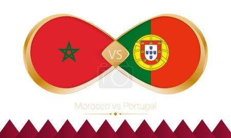 Illustration for Morocco versus Portugal golden icon for Football 2022 match, Quarter finals. Vector illustration. - Royalty Free Image