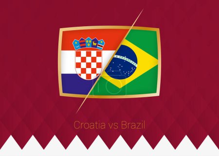 Illustration for Croatia vs Brazil, Quarter finals icon of football competition on burgundy background. Vector icon. - Royalty Free Image