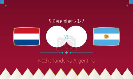 Illustration for Netherlands vs Argentina football match in Quarter finals, international soccer competition 2022. Versus icon. - Royalty Free Image