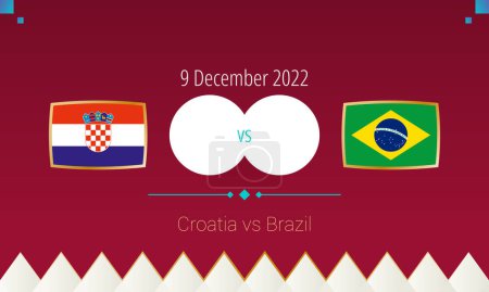 Illustration for Croatia vs Brazil football match in Quarter finals, international soccer competition 2022. Versus icon. - Royalty Free Image