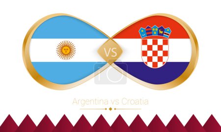 Illustration for Argentina versus Croatia golden icon for Football 2022 match, Semi finals. Vector illustration. - Royalty Free Image