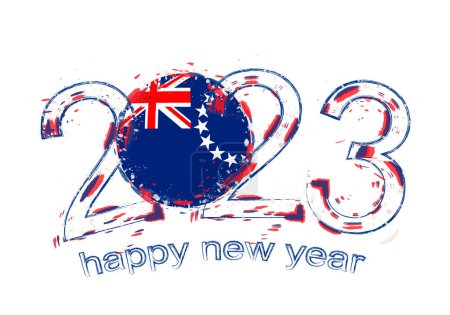 Illustration for 2023 Year in grunge style with flag of Cook Islands. - Royalty Free Image