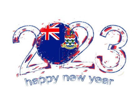 Illustration for 2023 Year in grunge style with flag of Cayman Islands. - Royalty Free Image