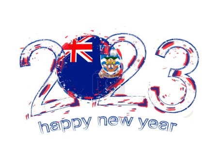 Illustration for 2023 Year in grunge style with flag of Falkland Islands. - Royalty Free Image