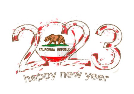 Téléchargez les illustrations : 2023 Année en style grunge avec drapeau de Californie. - en licence libre de droit