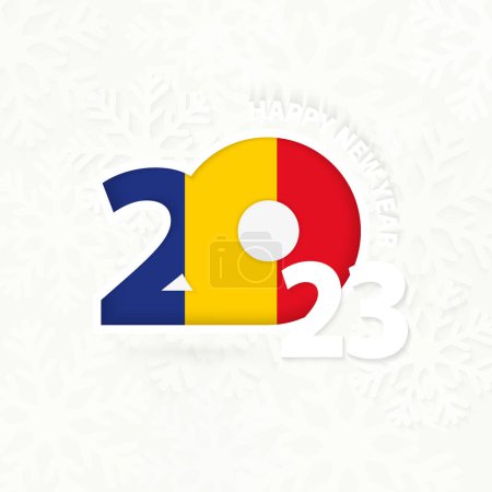 Téléchargez les illustrations : Nouvel An 2023 pour la Roumanie sur fond de flocons de neige. - en licence libre de droit