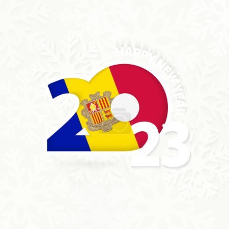 Illustration for New Year 2023 for Andorra on snowflake background. - Royalty Free Image