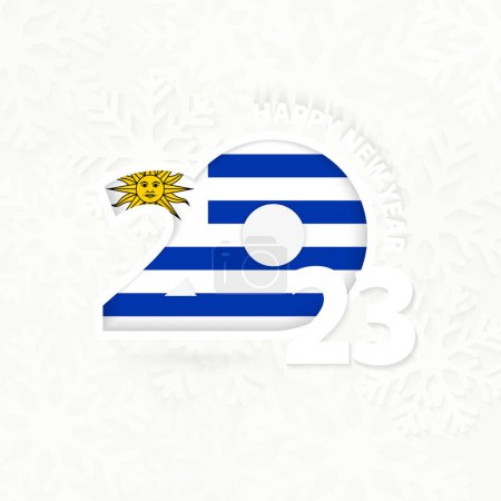Ilustración de Año Nuevo 2023 para Uruguay sobre fondo de copo de nieve. - Imagen libre de derechos
