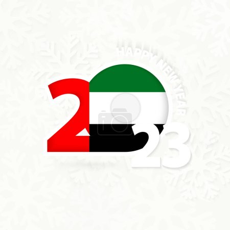Téléchargez les illustrations : Nouvel An 2023 pour les Émirats arabes unis sur fond de flocons de neige. - en licence libre de droit