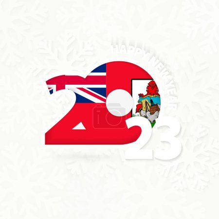 Illustration for New Year 2023 for Bermuda on snowflake background. - Royalty Free Image