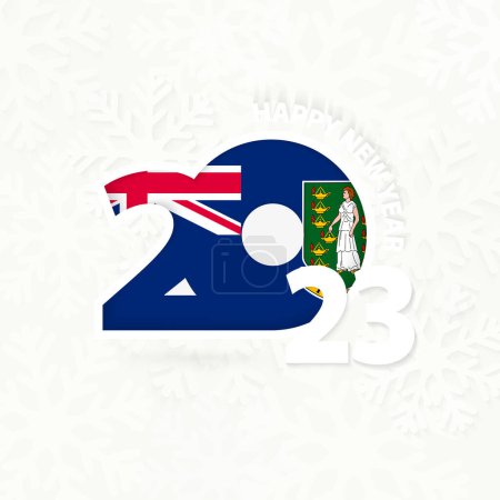 Téléchargez les illustrations : Nouvel An 2023 pour les îles Vierges britanniques sur fond de flocons de neige. - en licence libre de droit
