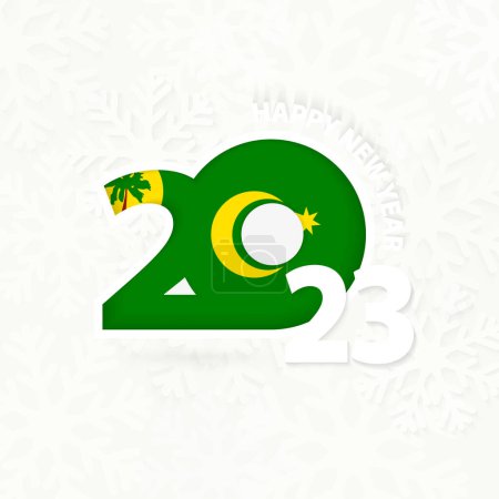 Ilustración de Año Nuevo 2023 para Islas Cocos sobre fondo de copo de nieve. - Imagen libre de derechos