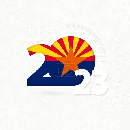 Téléchargez les illustrations : Nouvel An 2023 pour l'Arizona sur fond de flocon de neige. - en licence libre de droit