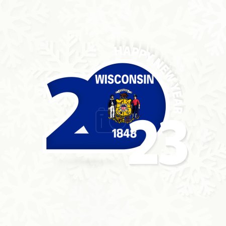 Ilustración de Año Nuevo 2023 para Wisconsin sobre fondo de copo de nieve. - Imagen libre de derechos