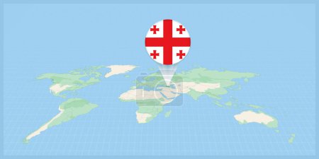 Illustration for Location of Georgia on the world map, marked with Georgia flag pin. - Royalty Free Image