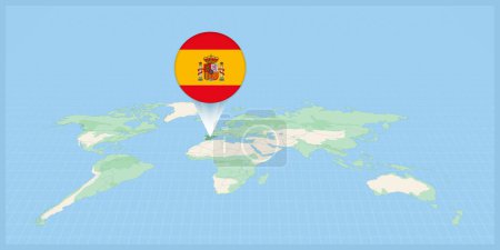 Ilustración de Location of Spain on the world map, marked with Spain flag pin. - Imagen libre de derechos