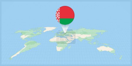 Téléchargez les illustrations : Location of Belarus on the world map, marked with Belarus flag pin. - en licence libre de droit
