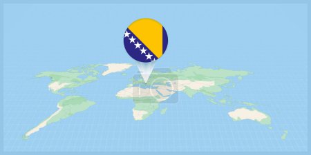 Téléchargez les illustrations : Location of Bosnia and Herzegovina on the world map, marked with Bosnia and Herzegovina flag pin. - en licence libre de droit