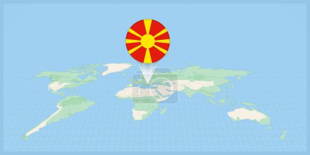 Téléchargez les illustrations : Location of Macedonia on the world map, marked with Macedonia flag pin. - en licence libre de droit