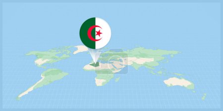Téléchargez les illustrations : Location of Algeria on the world map, marked with Algeria flag pin. - en licence libre de droit