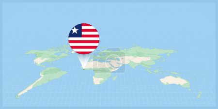 Téléchargez les illustrations : Location of Liberia on the world map, marked with Liberia flag pin. - en licence libre de droit