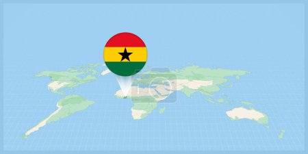 Illustration for Location of Ghana on the world map, marked with Ghana flag pin. - Royalty Free Image
