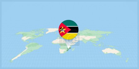 Ilustración de Location of Mozambique on the world map, marked with Mozambique flag pin. - Imagen libre de derechos