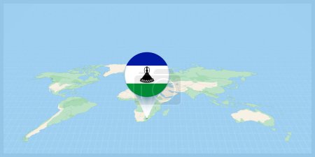 Ilustración de Location of Lesotho on the world map, marked with Lesotho flag pin. - Imagen libre de derechos