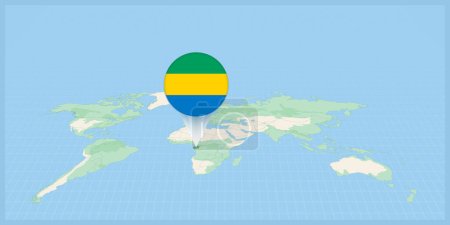 Illustration for Location of Gabon on the world map, marked with Gabon flag pin. - Royalty Free Image