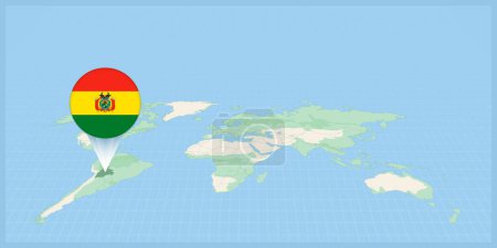 Téléchargez les illustrations : Location of Bolivia on the world map, marked with Bolivia flag pin. - en licence libre de droit