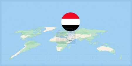 Ilustración de Location of Yemen on the world map, marked with Yemen flag pin. - Imagen libre de derechos