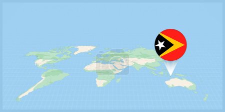 Illustration for Location of East Timor on the world map, marked with East Timor flag pin. - Royalty Free Image