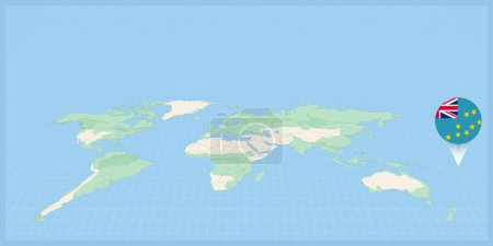 Illustration for Location of Tuvalu on the world map, marked with Tuvalu flag pin. - Royalty Free Image