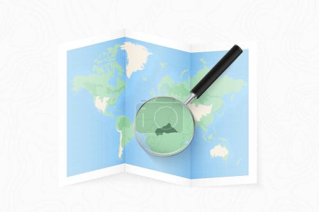 Ilustración de Enlarge Central African Republic with a magnifying glass on a folded map of the world. - Imagen libre de derechos