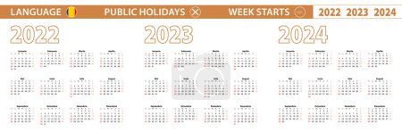 Téléchargez les illustrations : 2022, 2023, 2024 year vector calendar in Romanian language, week starts on Sunday. - en licence libre de droit