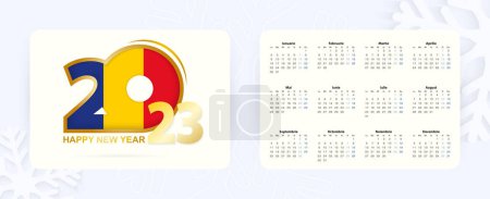 Téléchargez les illustrations : Horizontal Pocket Calendar 2023 in Romanian language. New Year 2023 icon with flag of Romania. - en licence libre de droit